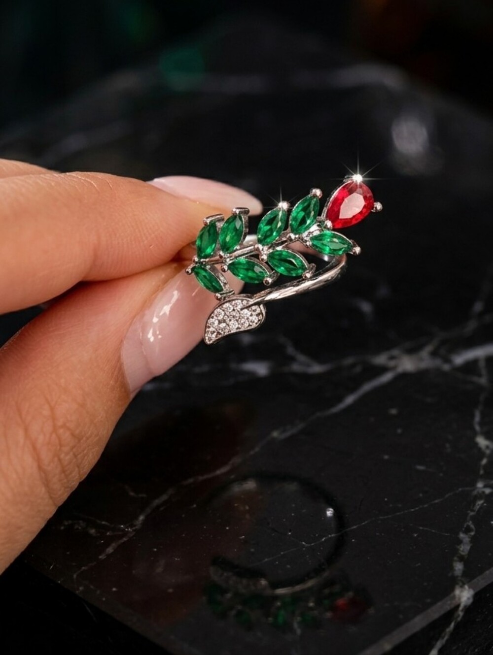 Boho Peacock Feather Ring Resizable Ring